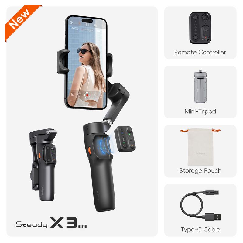 hohem iSteady X3 SE 3-Axis Gimbal Stabilizer: Foldable with Detachable Remote for iPhone 17 & Android
