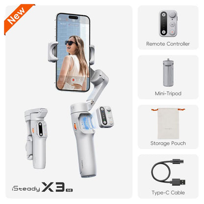 hohem iSteady X3 SE 3-Axis Gimbal Stabilizer: Foldable with Detachable Remote for iPhone 17 & Android