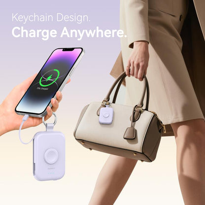 RORRY Mini Portable Power Bank, USB Type-C Interface, Built-in Data Cable and Keychain