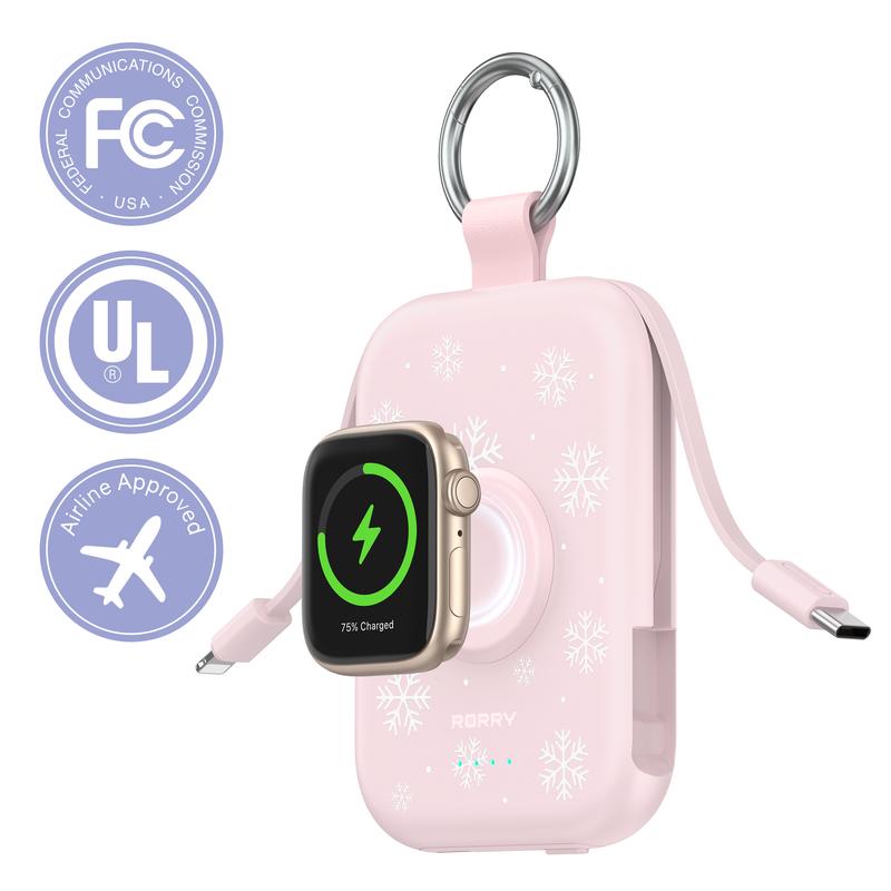 RORRY Mini Portable Power Bank, USB Type-C Interface, Built-in Data Cable and Keychain