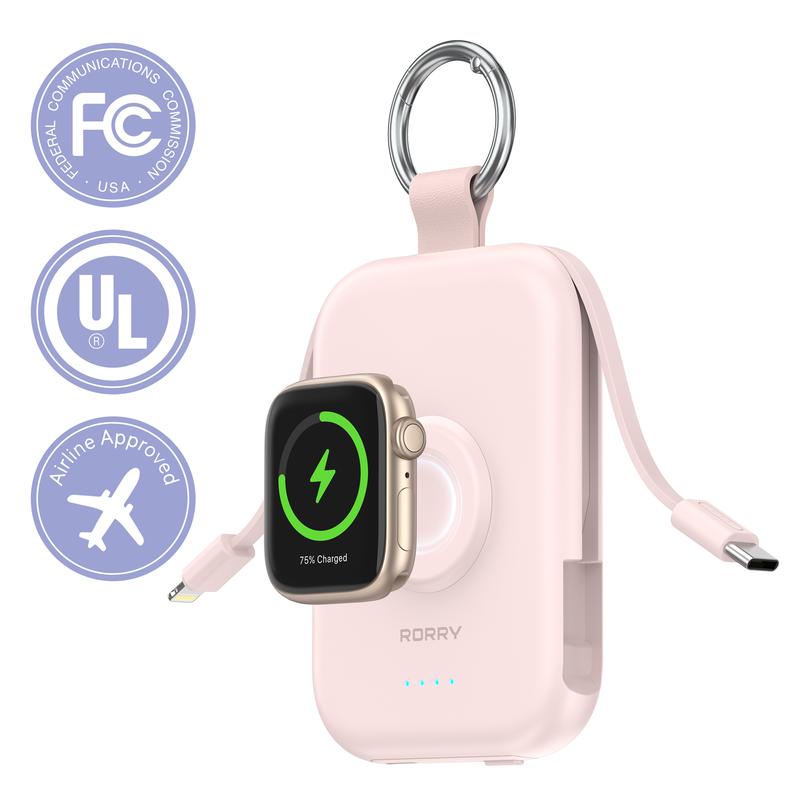 RORRY Mini Portable Power Bank, USB Type-C Interface, Built-in Data Cable and Keychain